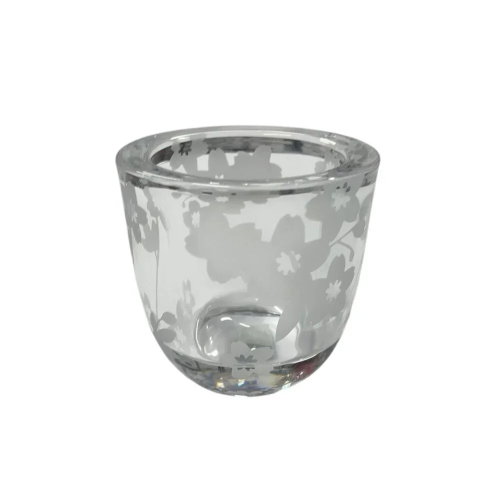 Partylite Sakura Votive Holder Frosted‎ Glass Floral Design